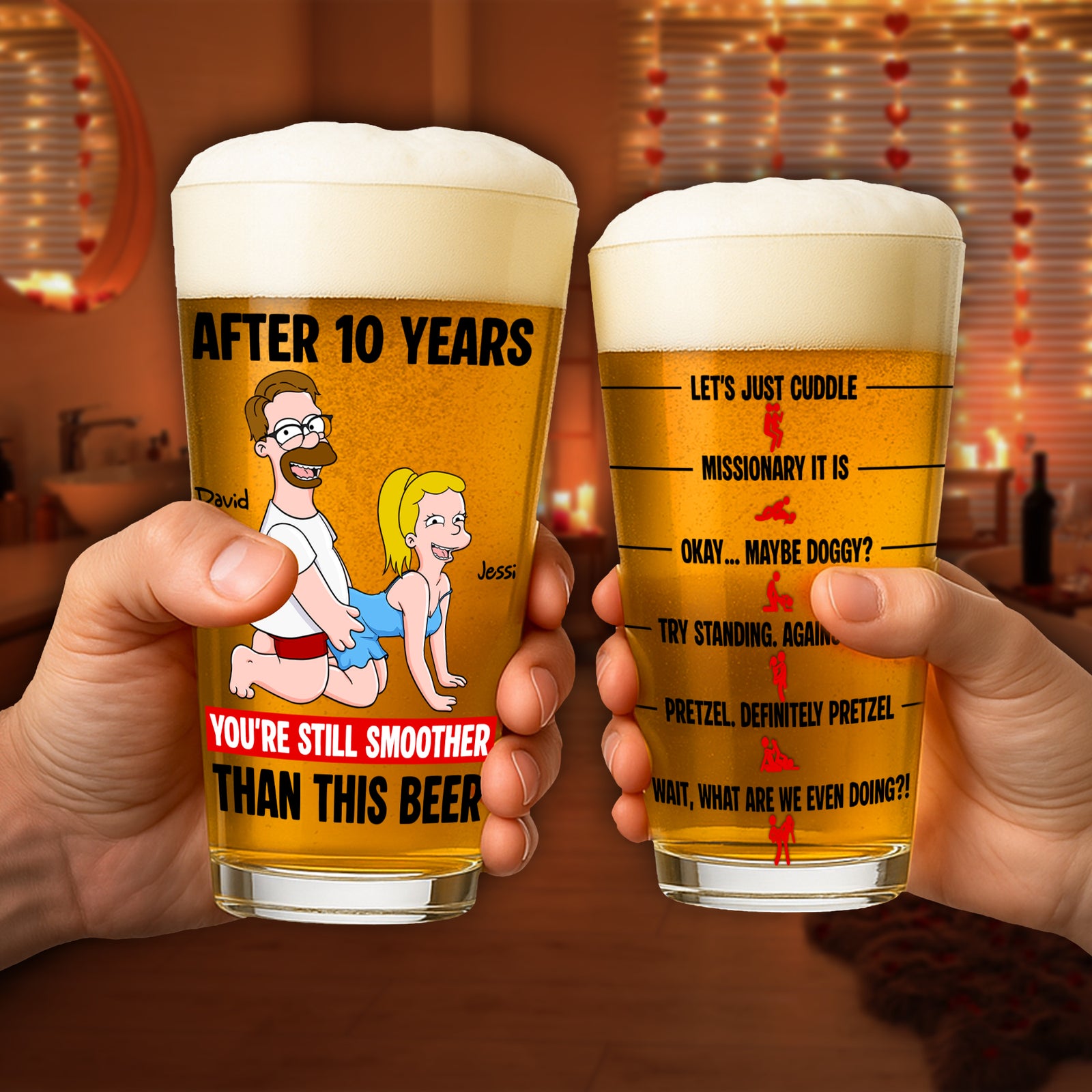 Playful Couple Beer Glass - Personalized Anniversary Gifts For Couples 02NALU140625-Homacus