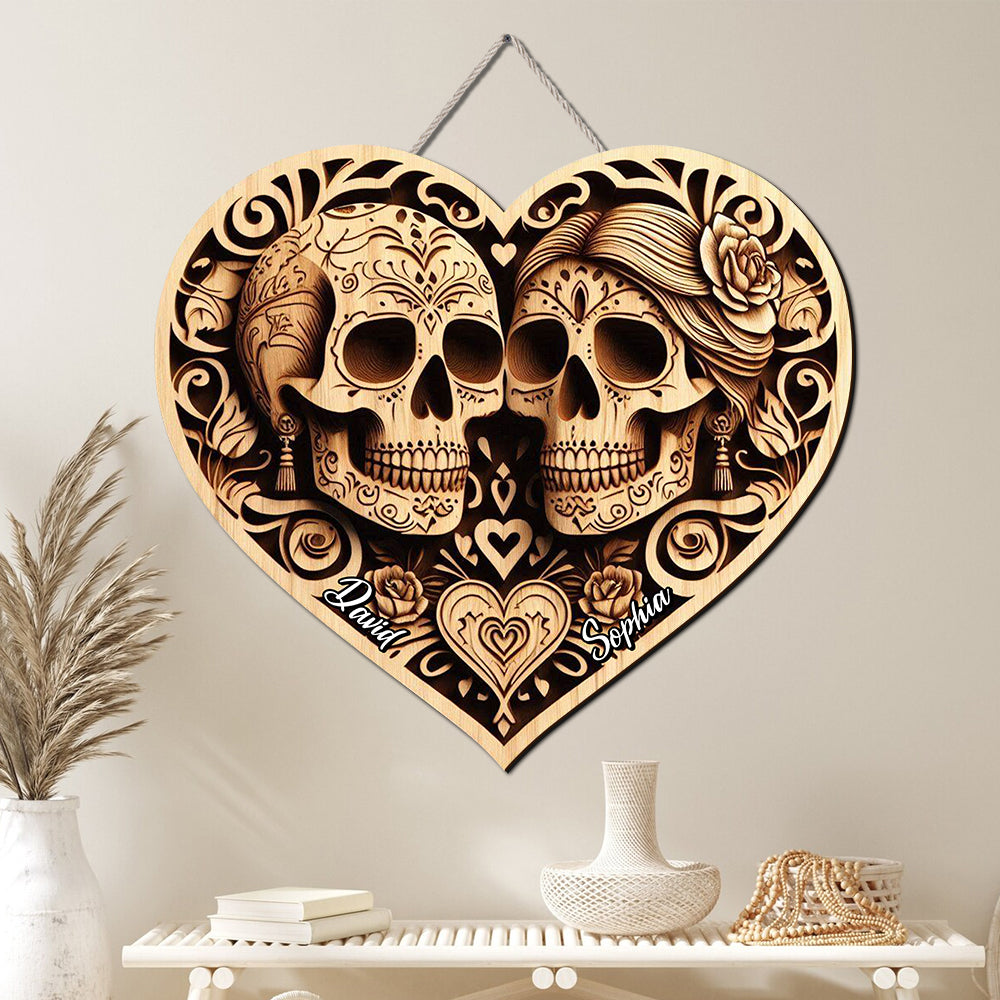 Personalized Gifts For Couple Wood Sign 03ohtn041224 Skull Couple-Homacus