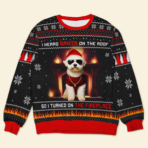 Custom Photo Gifts For Pet Lovers Ugly Sweater, Turned On The Fireplace 04TGQN241024-Homacus