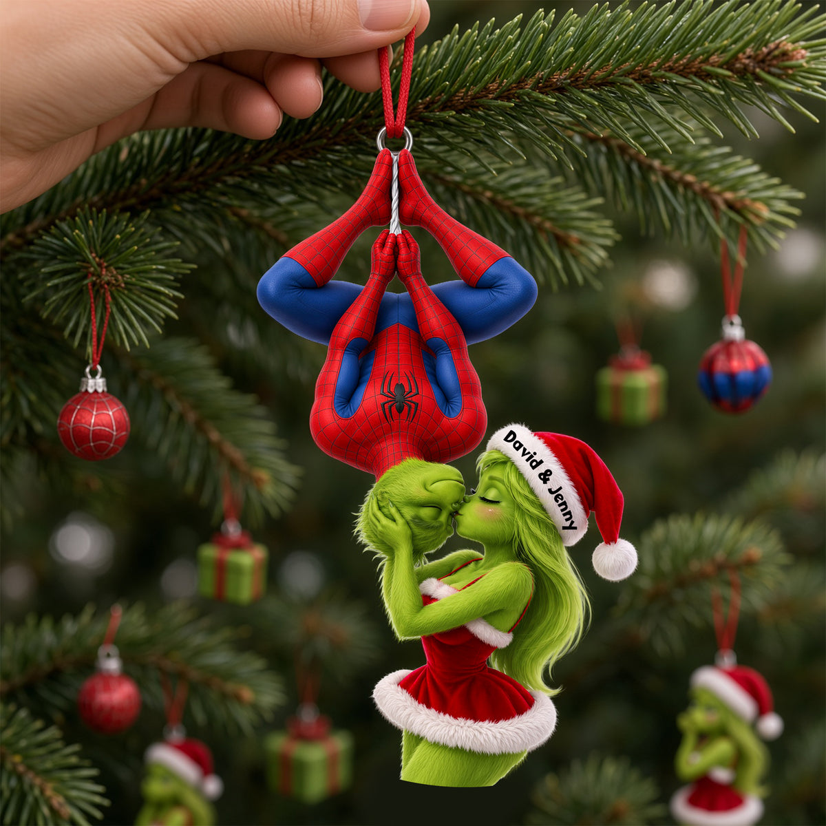 Mischievous Upside Down Kiss Couple Ornament - Personalized Christmas Gifts 05hulu231026-Homacus