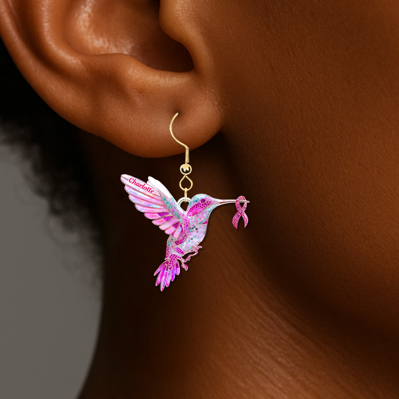 Personalized Gifts For Her, Hummingbird Breast Cancer Earrings 02tgmg280825-Homacus
