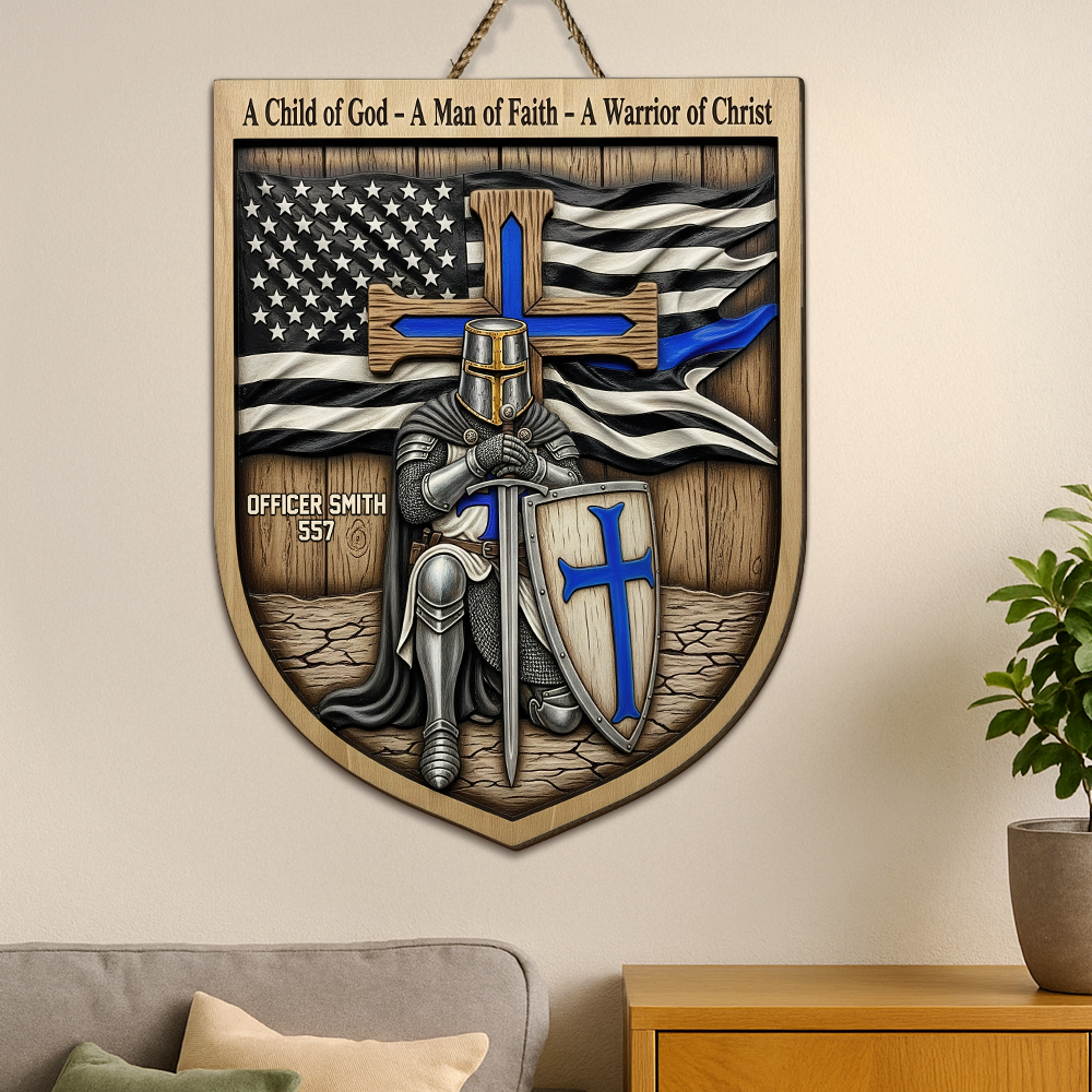 Knight Templar Kneeling Under God Wood Sign, Personalized Gifts For Police 02qhpu120625-Homacus