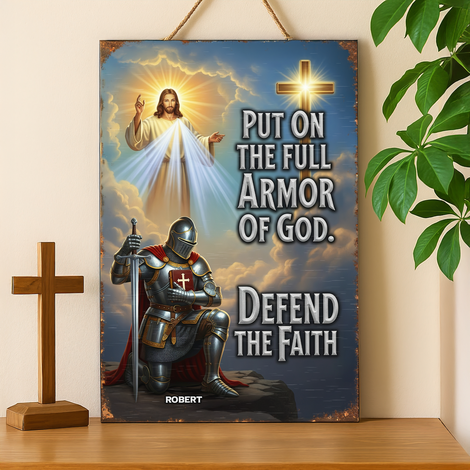 Kneeing Knight & God Print Metal Sign - Personalized Gifts For Christian 03HUPU150725-Homacus