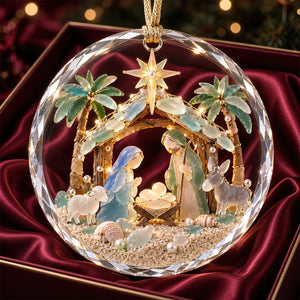 Holly Nativity Sea Glass Crystal Christmas Ornament, Personalized Gifts For Christians 05qhdt250926-Homacus