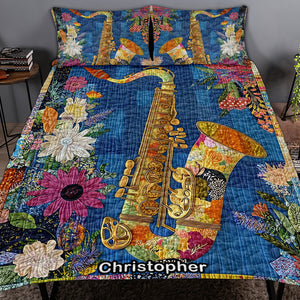 Floral Harmony Saxophone, Personalized Gifts For Saxophone Lovers Quilt Bed Set 03QNQN311224-Homacus