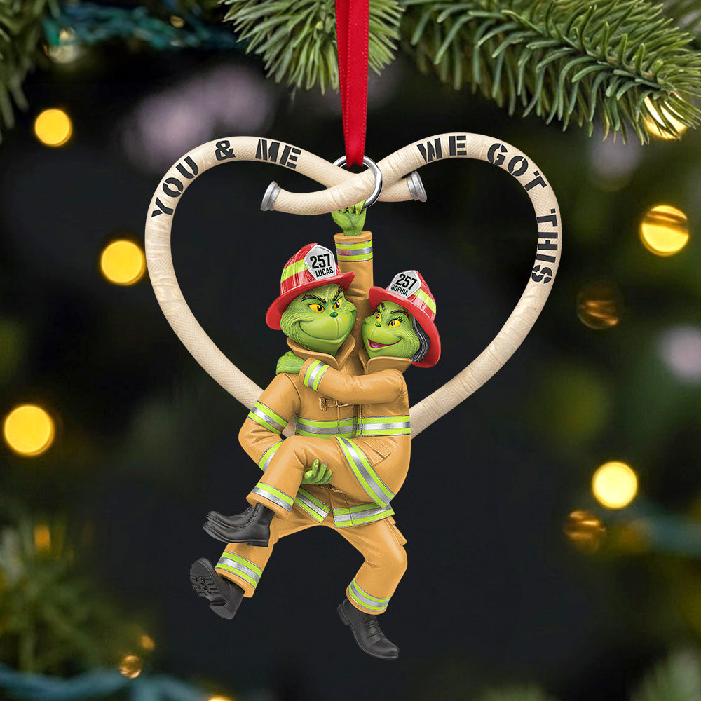 Playful Firefighter Couple Hanging Ornament, Personalized Gift For Firefighter Couple 03qhtn031025-Homacus