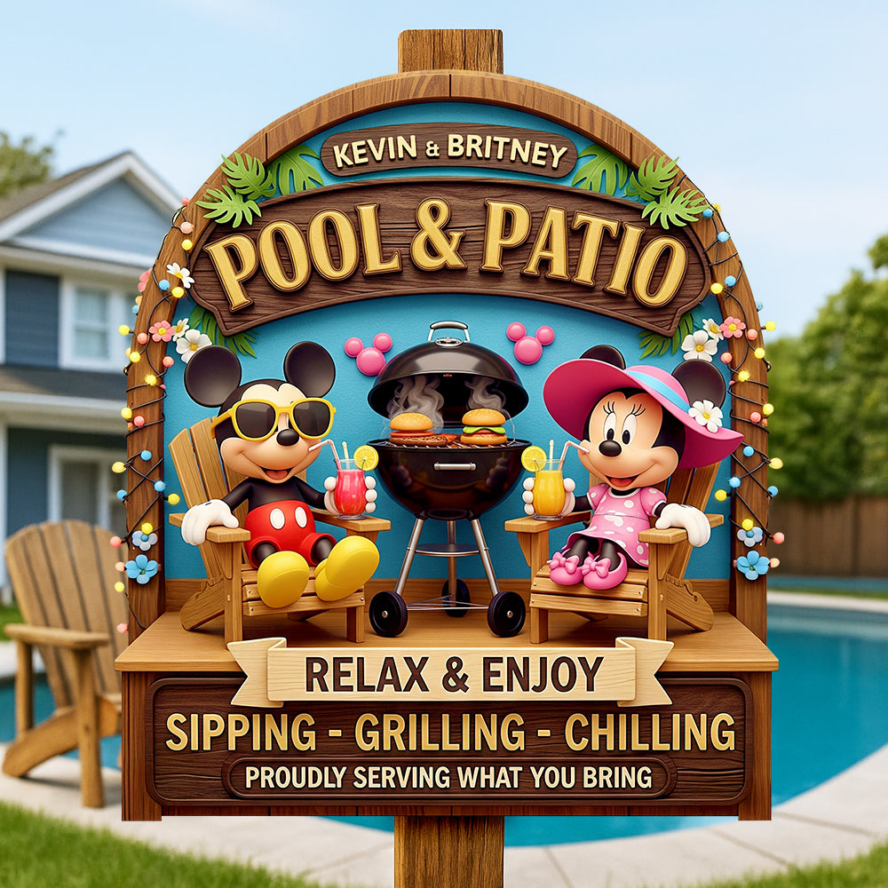 Relaxing Couple By The Patio Pool Wood Sign - Personalized Gifts For Couples 01NADT060625-Homacus