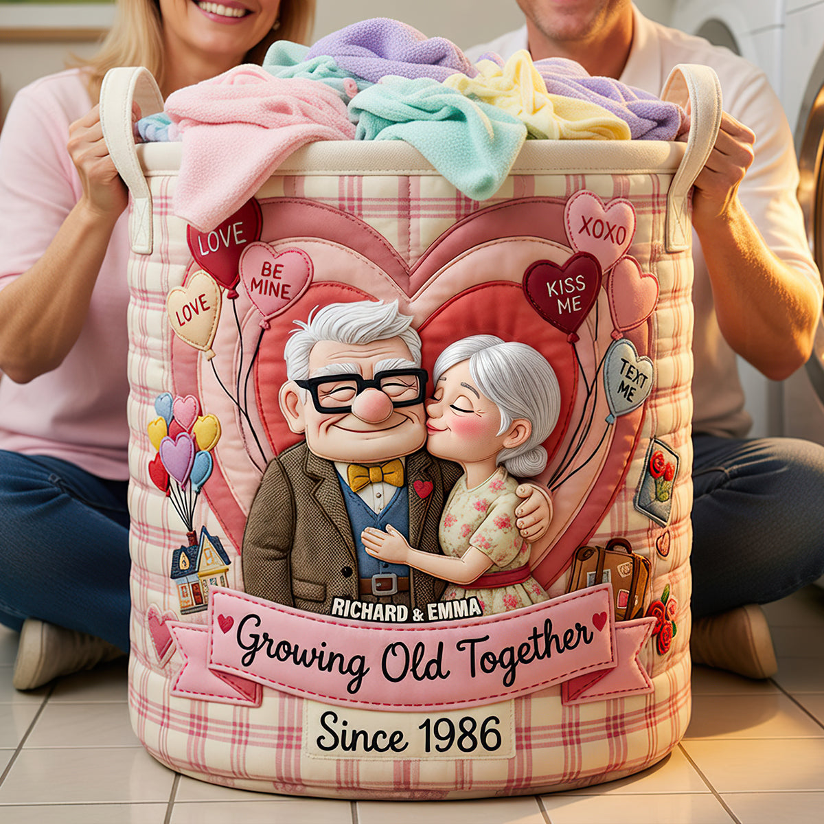 Growing Old Together Quilted Laundry Basket - Personalized Gifts For Couple 02padt270626-Homacus