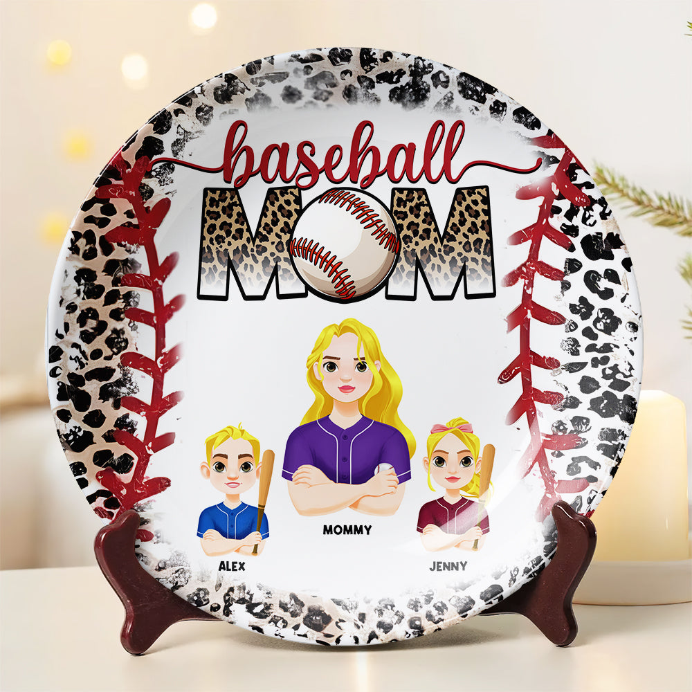 Personalized Gift For Mom Ceramic Round Plate Mother's Day Baseball Mom 02XQMH200325HG-Homacus