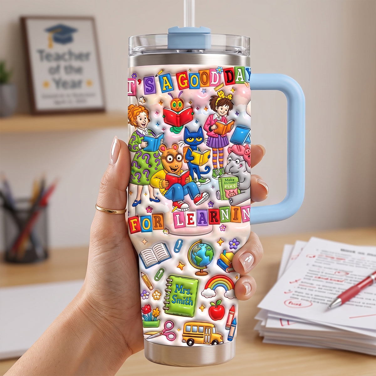 Vibrant & Joyful Class 40oz Tumbler With Handle, Personalized Gifts For Teacher 04qhtn220726-Homacus