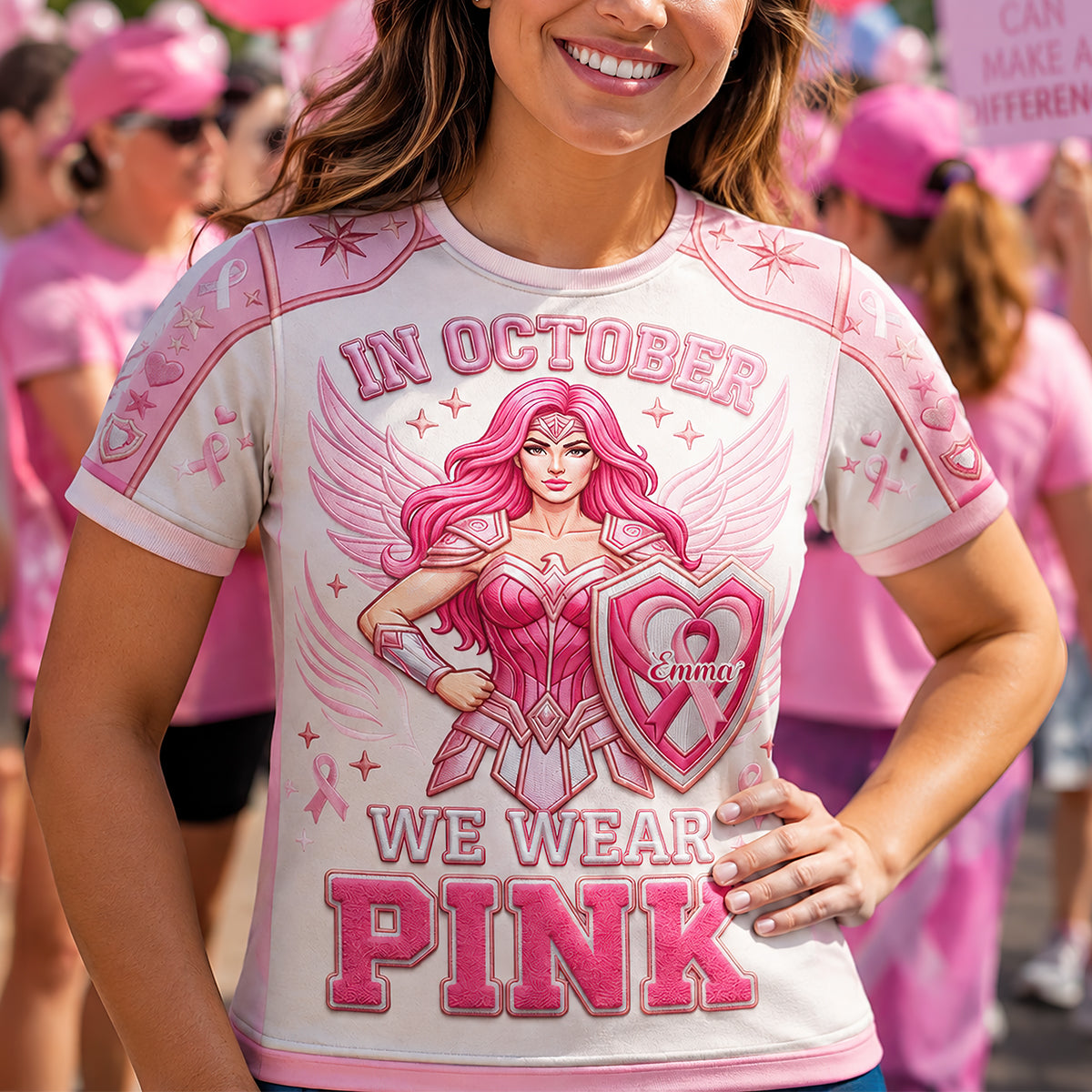 In October We Wear Pink 3D Shirt - Personalized Gifts For Cancer Awareness 03tydt010826-Homacus