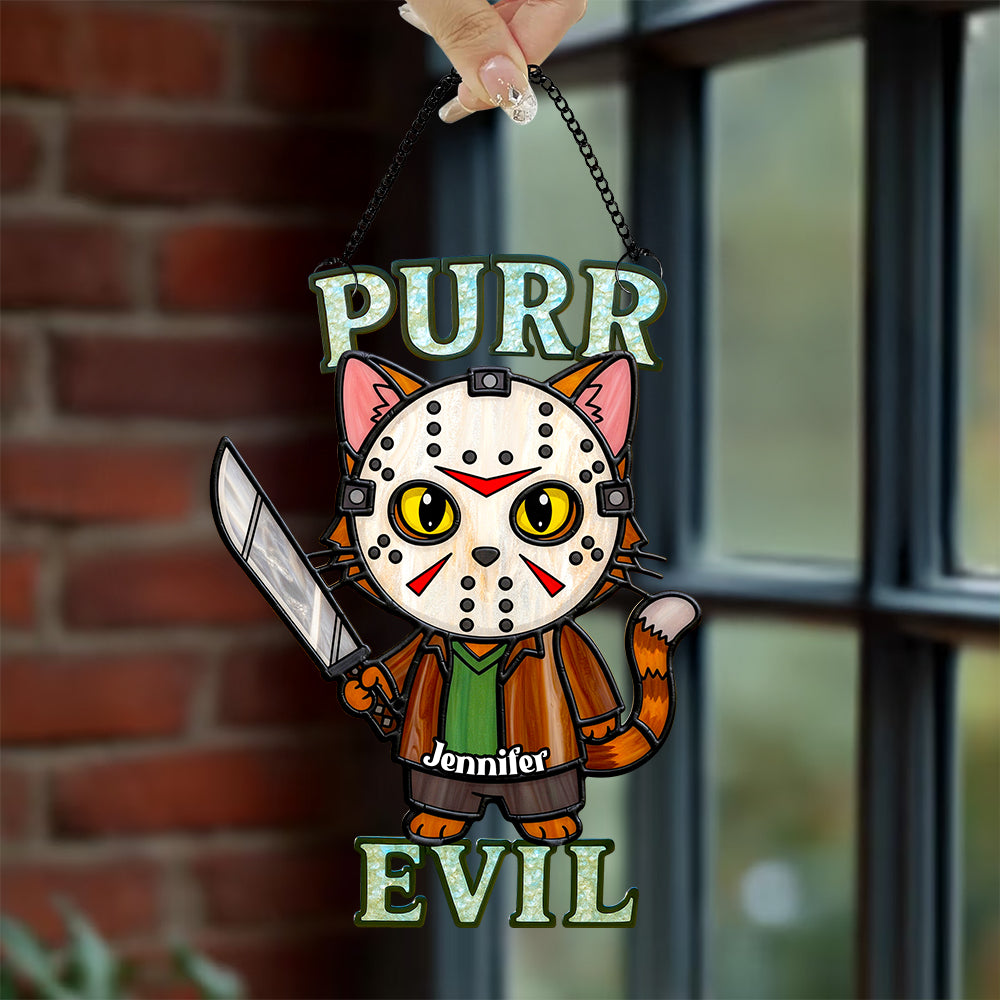 Creepy Cute Cat Suncatcher Ornament, Personalized Gifts For Cat Lovers & Horror Fans 01PADT070825-Homacus