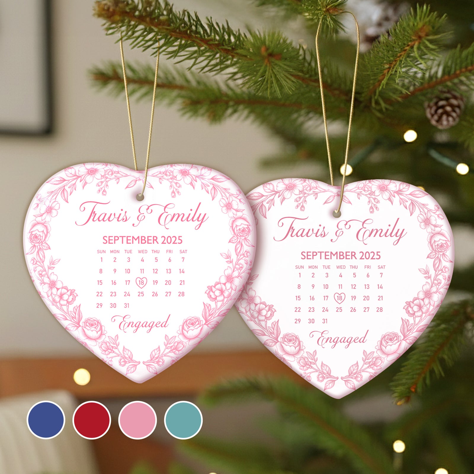 Personalized Gifts For Couple, Couple Anniversary Toile de Jouy Heart Ceramic Ornament 03pgmg080925-Homacus