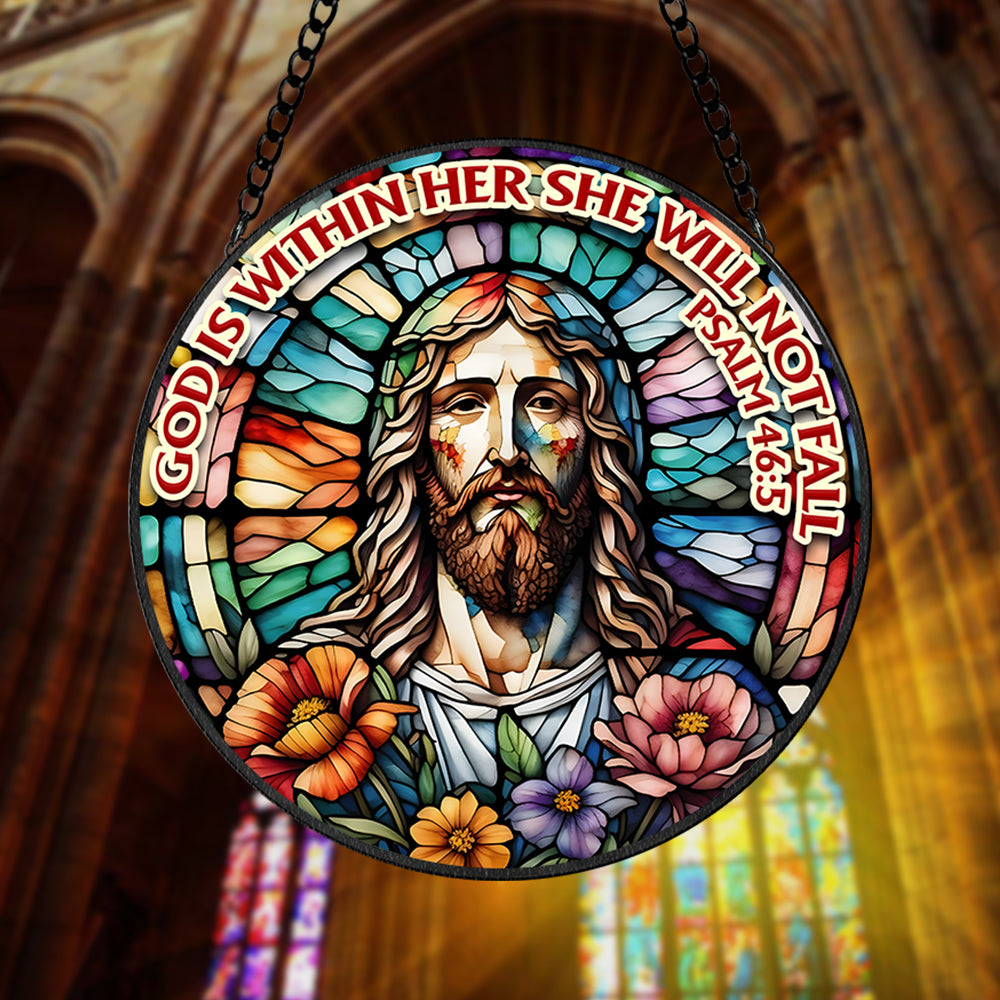 Jesus Christ Round Window Hanging Stained Glass Home Decor 01HUMH090924-Homacus