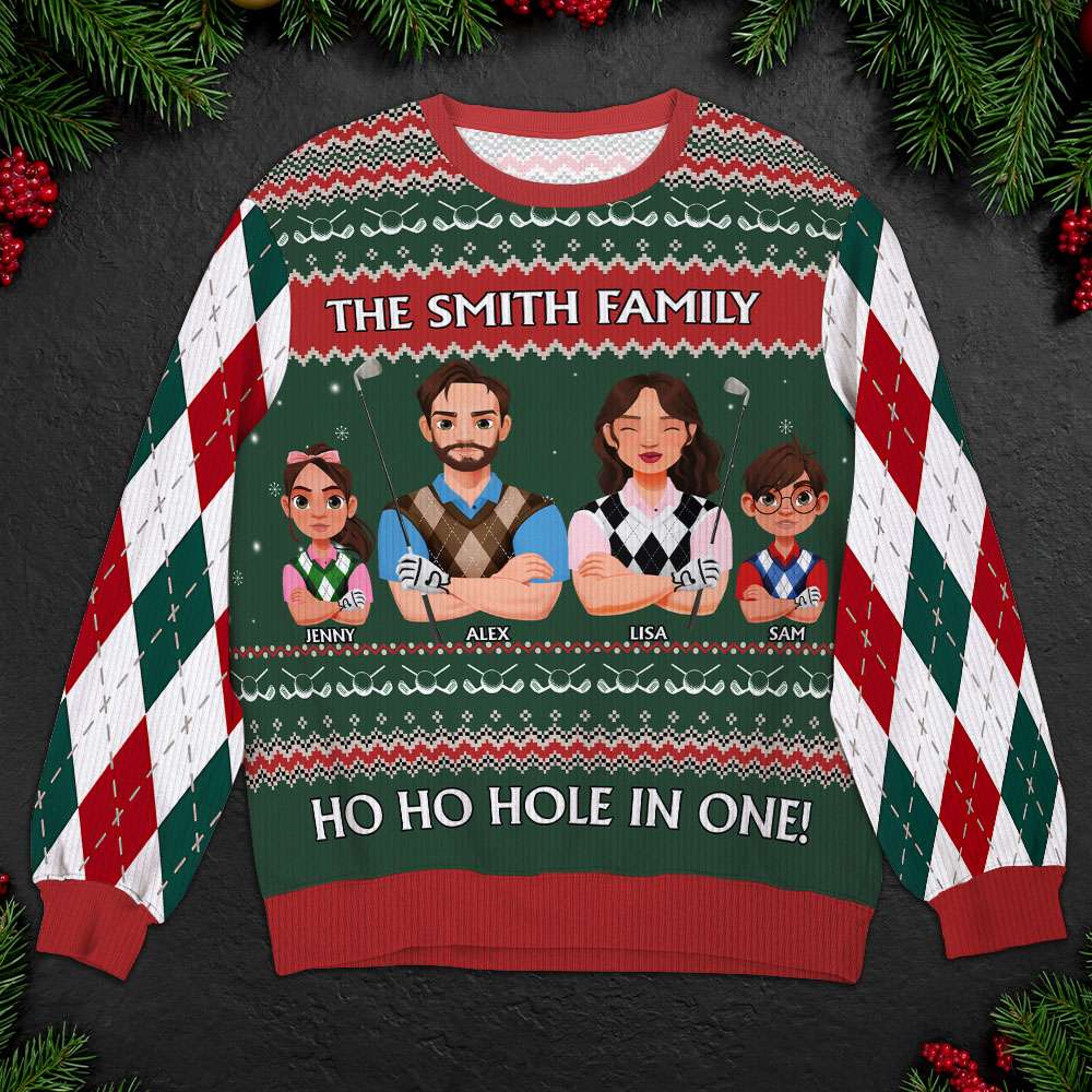 Personalized Christmas Gifts For Family Love Golf Ugly Sweater 04KAMH031024PA-Homacus