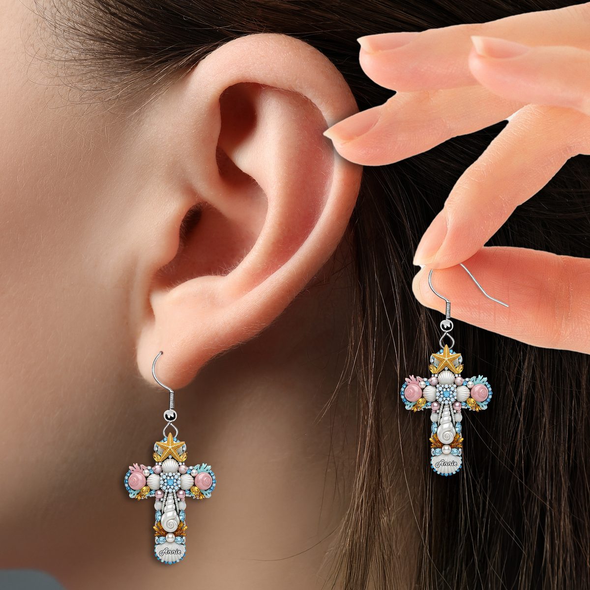 Faithful Cross Seashells Earrings - Personalized Gift For Christians 03NALU160625-Homacus