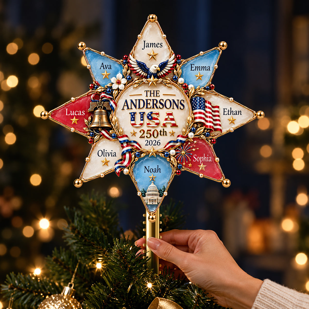Patriot Family Tree Topper - Personalized Christmas Gifts For Family 04hudt071026-Homacus