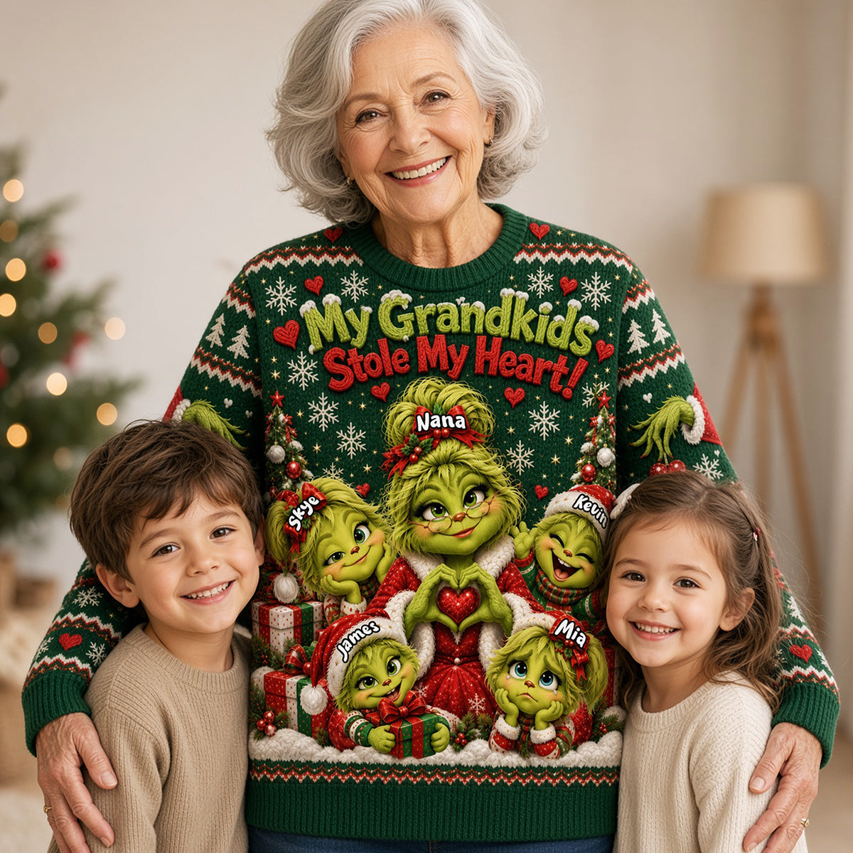 My Grandkids Stole My Heart Knitted Ugly Sweater - Personalized Gifts For Grandparents Christmas Ugly Sweater 03NATA131026-Homacus