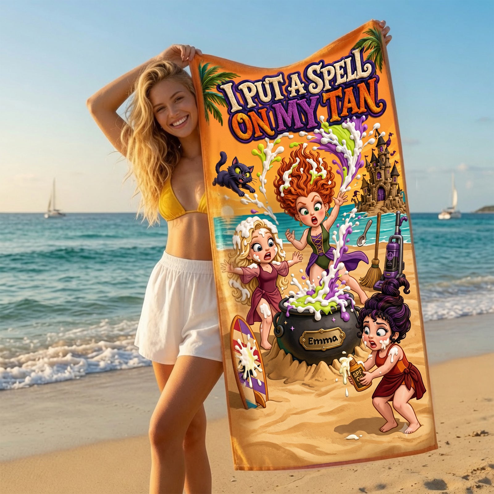 I Put A Spell On My Tan Beach Towel - Personalized Gifts 05halu200726-Homacus