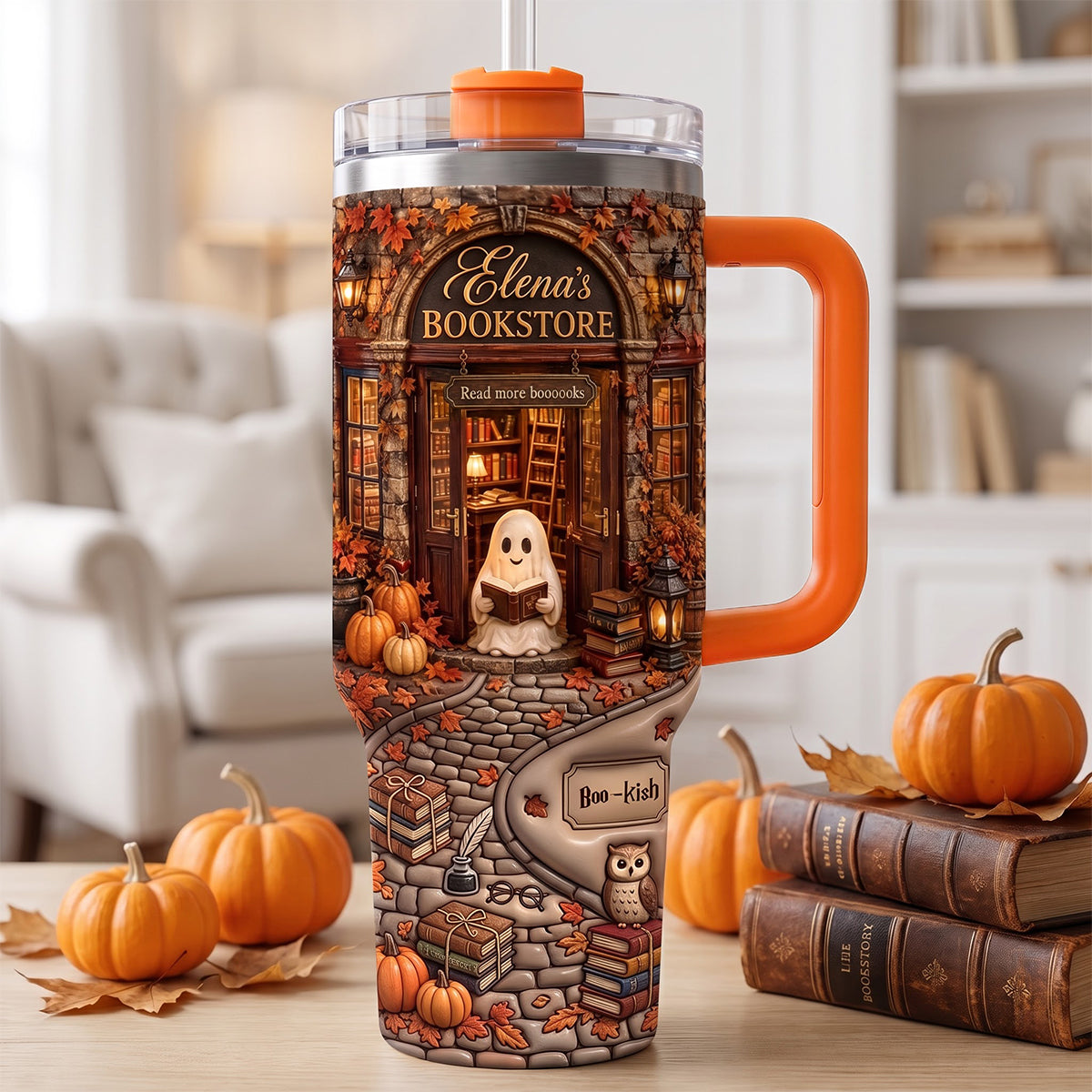 Autumn Boo Bookaholic 40oz Tumbler With Handle, Personalized Gifts For Book Lovers 04qhdh310726-Homacus