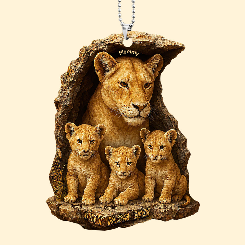 Personalized Gifts For Mom Car Ornament 04xqqn050425 Lion Mom & Little Cubs-Homacus