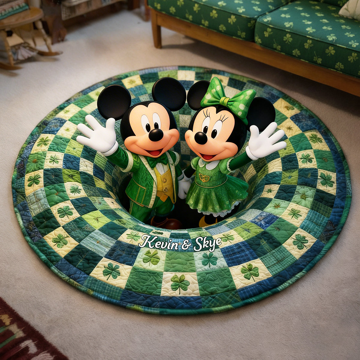 St Patrick's Day Couple Quilted Round Mat Personalized Gifts 01PGTA230226-Homacus