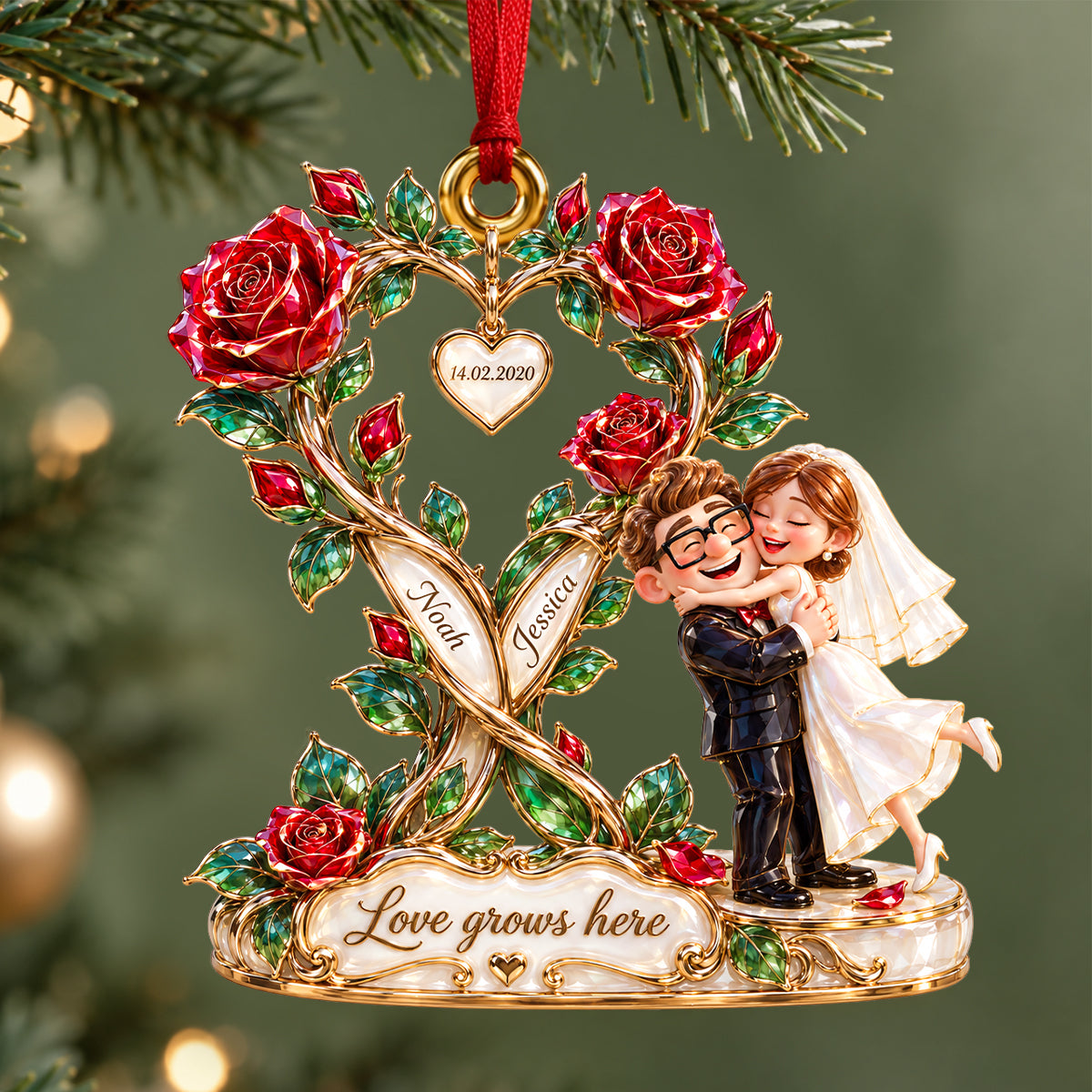 Happy Wed Love Grows Ornament, Personalized Gifts For Couple 03qhdh220926-Homacus