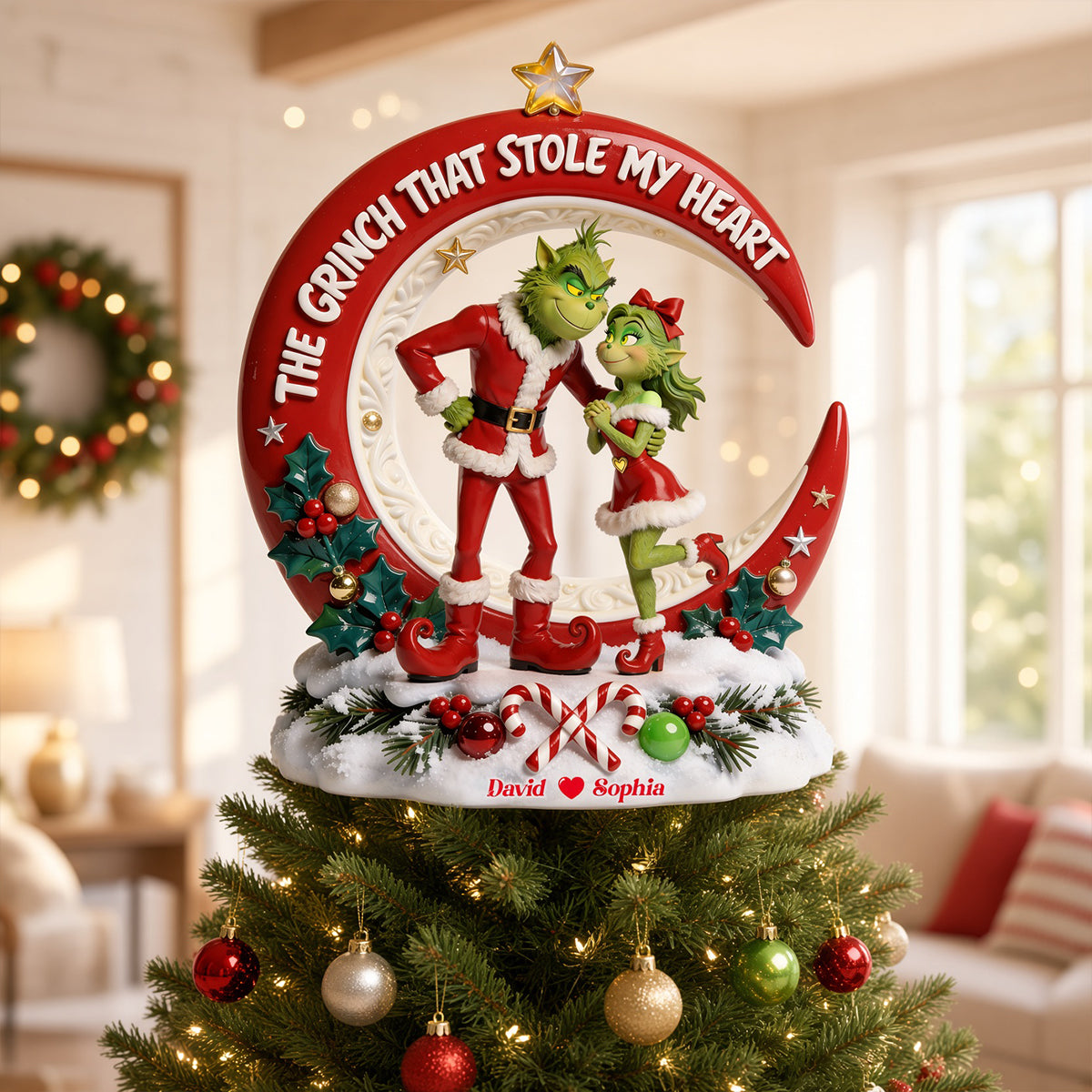 Funny Couple Acrylic Christmas Tree Topper - Personalized Gifts For Couple 02totn250826-Homacus