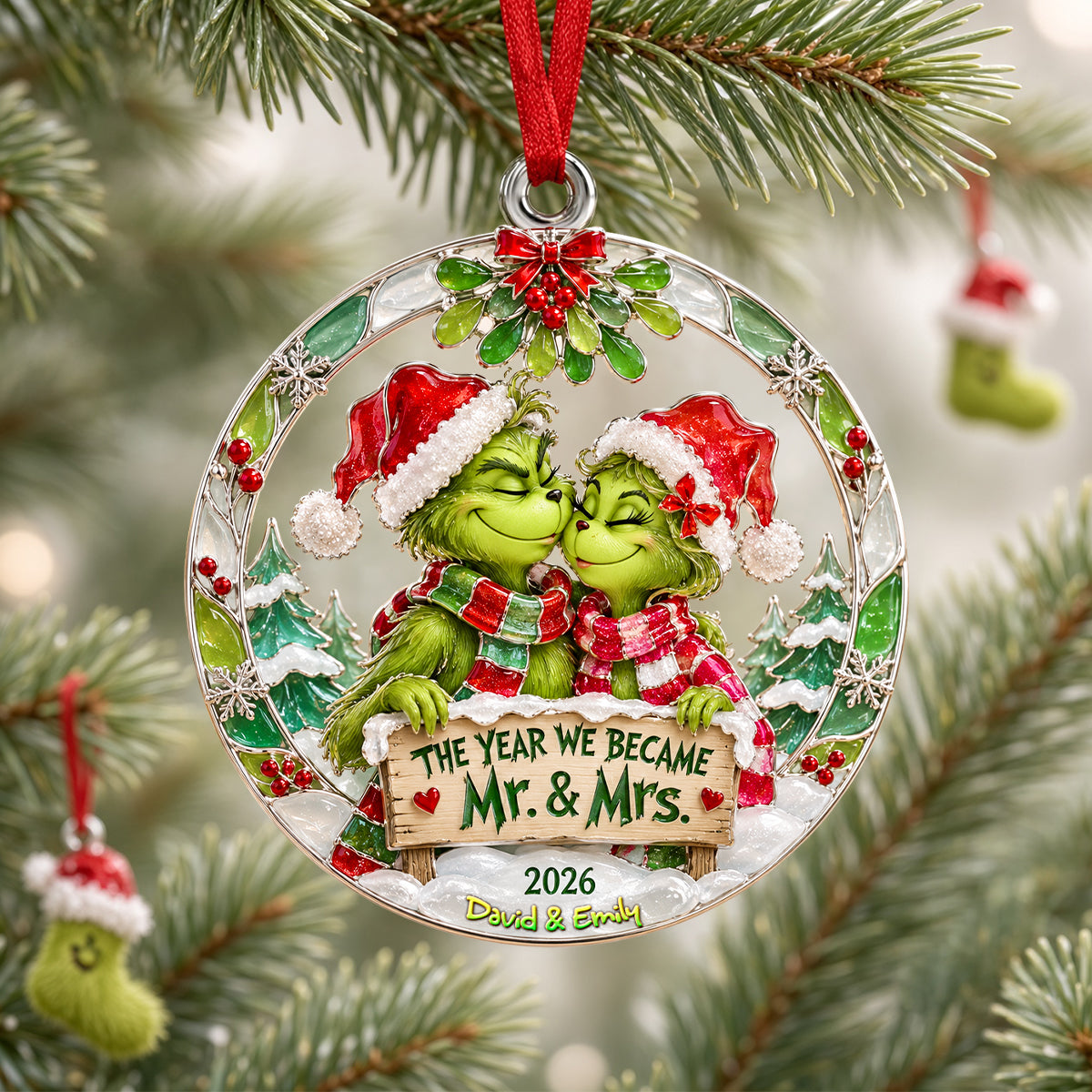 Happily Married Couple Ornament - Personalized Christmas Gifts For Newlywed Couple 02qhdh250926-Homacus