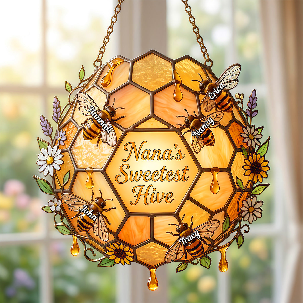 Grandma Bee Sweetest Hive Suncatcher - Personalized Gifts For Grandma 05namg090326-Homacus