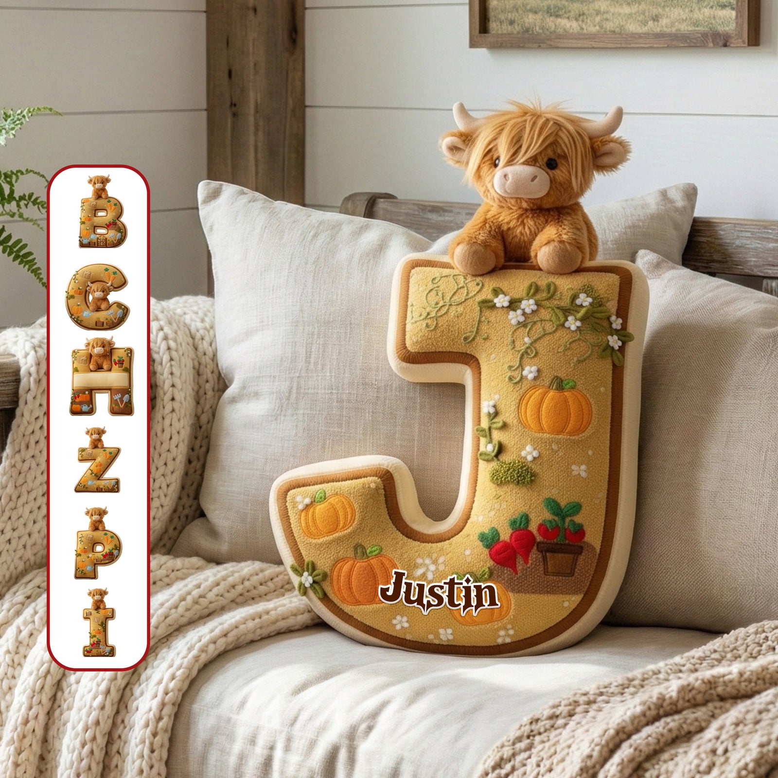 Highland Cow Farming Alphabet Pillow - Personalized Gifts For Highland Cow Lovers 04kimg081225-Homacus