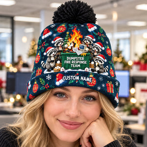 Raccoon Dumpster Fire Response Team Bobble Beanie Hat - Personalized Gifts For Coworkers 01QHDT241026-Homacus