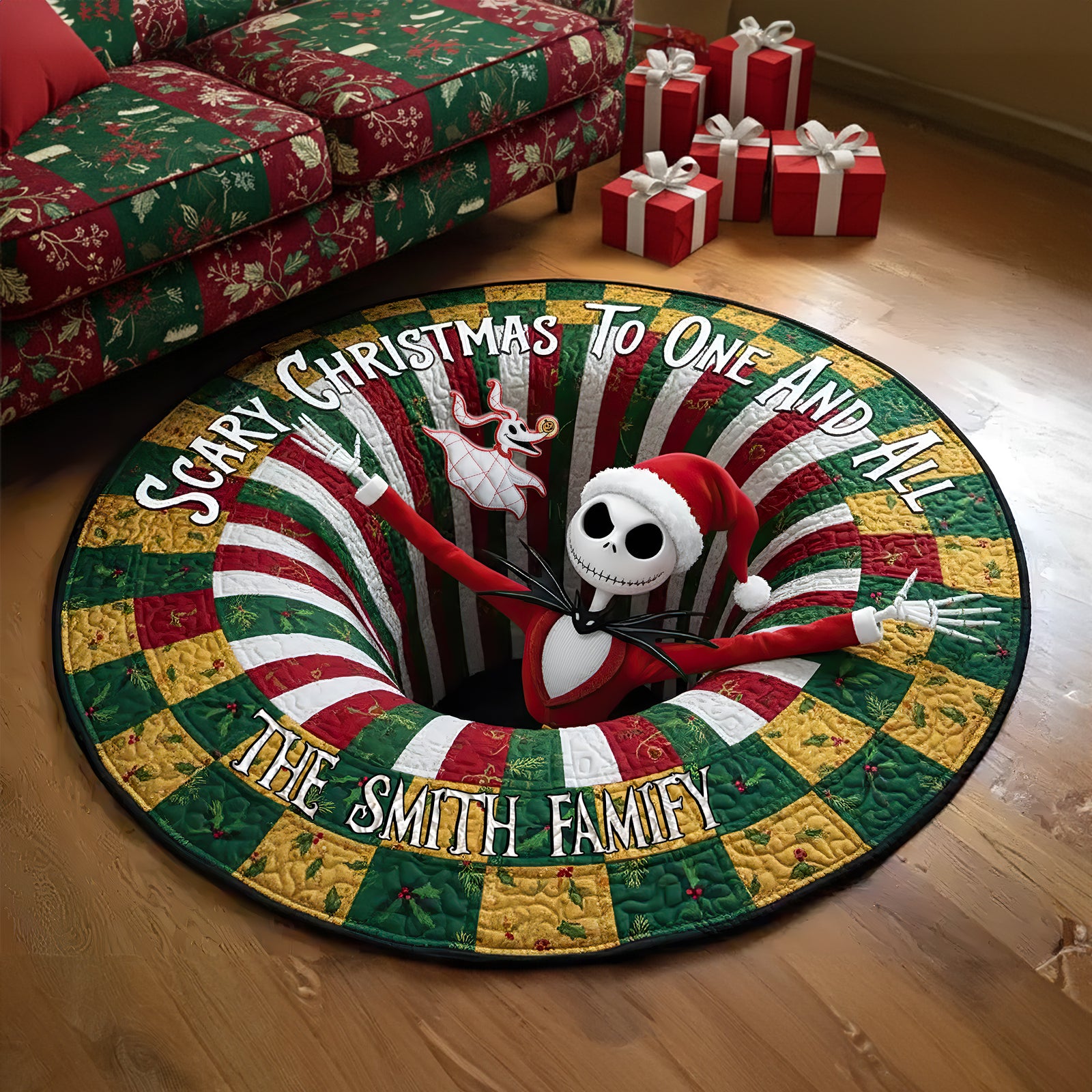 Haunted Holiday Family Round Mat - Personalized Christmas Gifts For Family 02HULU250925-Homacus