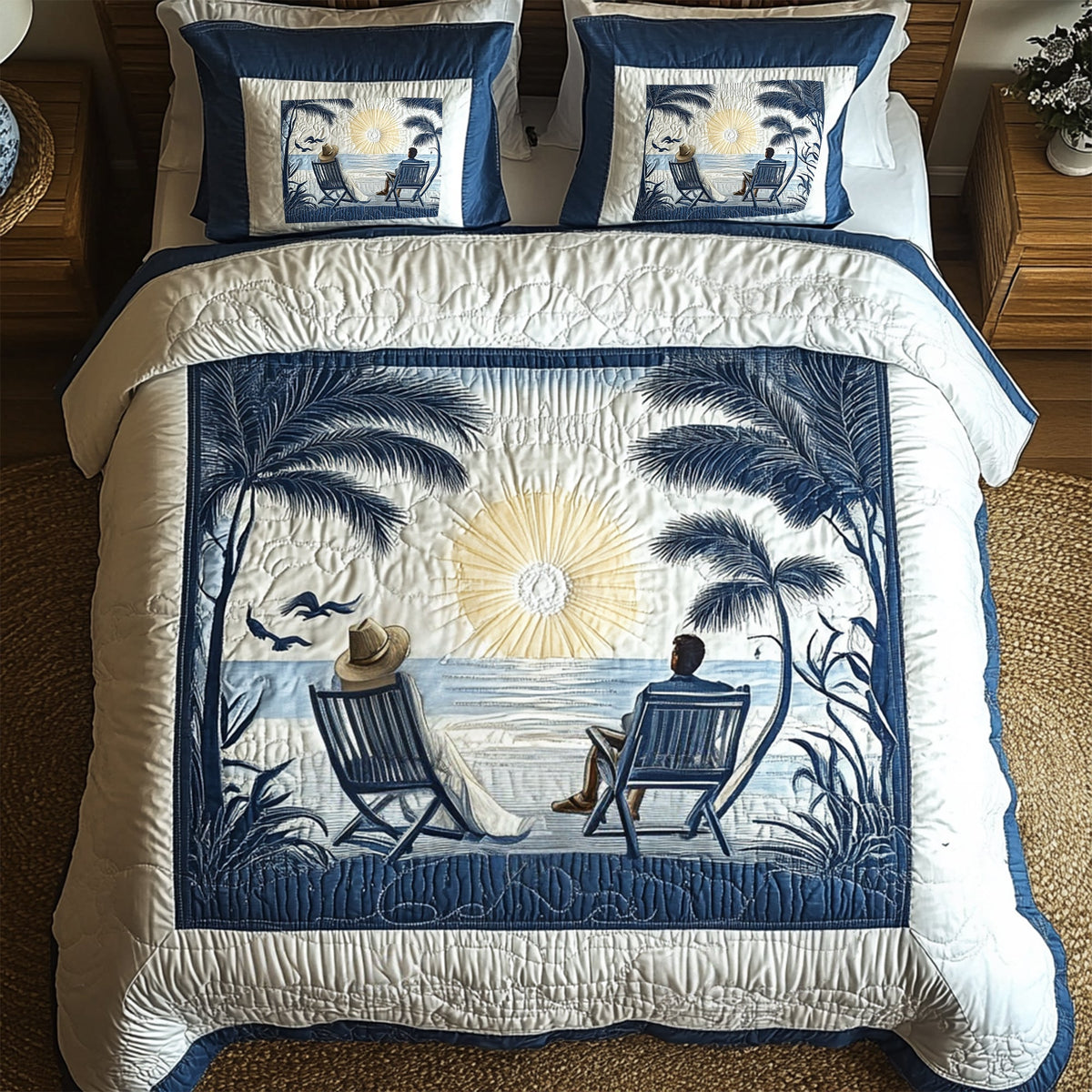 Relaxing Beach Couple Quilt Bed Set Special Line - Gift For Couple 03TGLU120725-Homacus