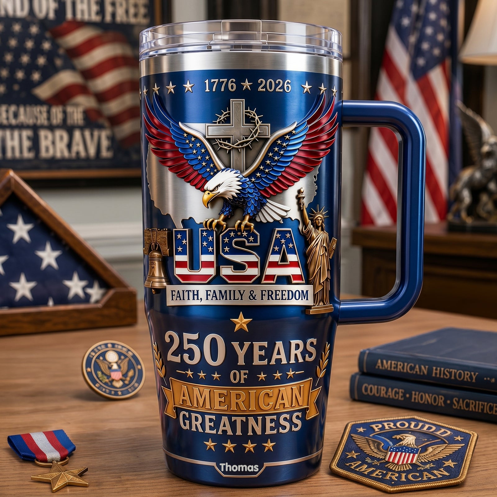 Faith Family & Freedom 40oz Tumbler With Handle - Personalized Gifts For Patriots 01qhlu280526-Homacus