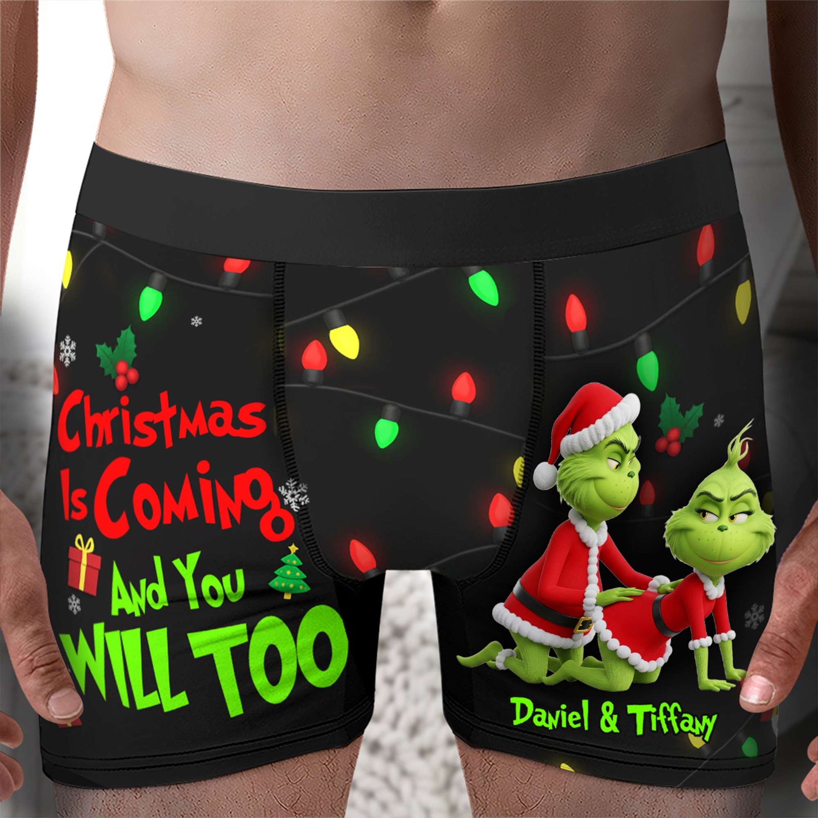 Saucy Green Couple Christmas Boxers - Personalized Gifts For Him 03NALU160925-Homacus