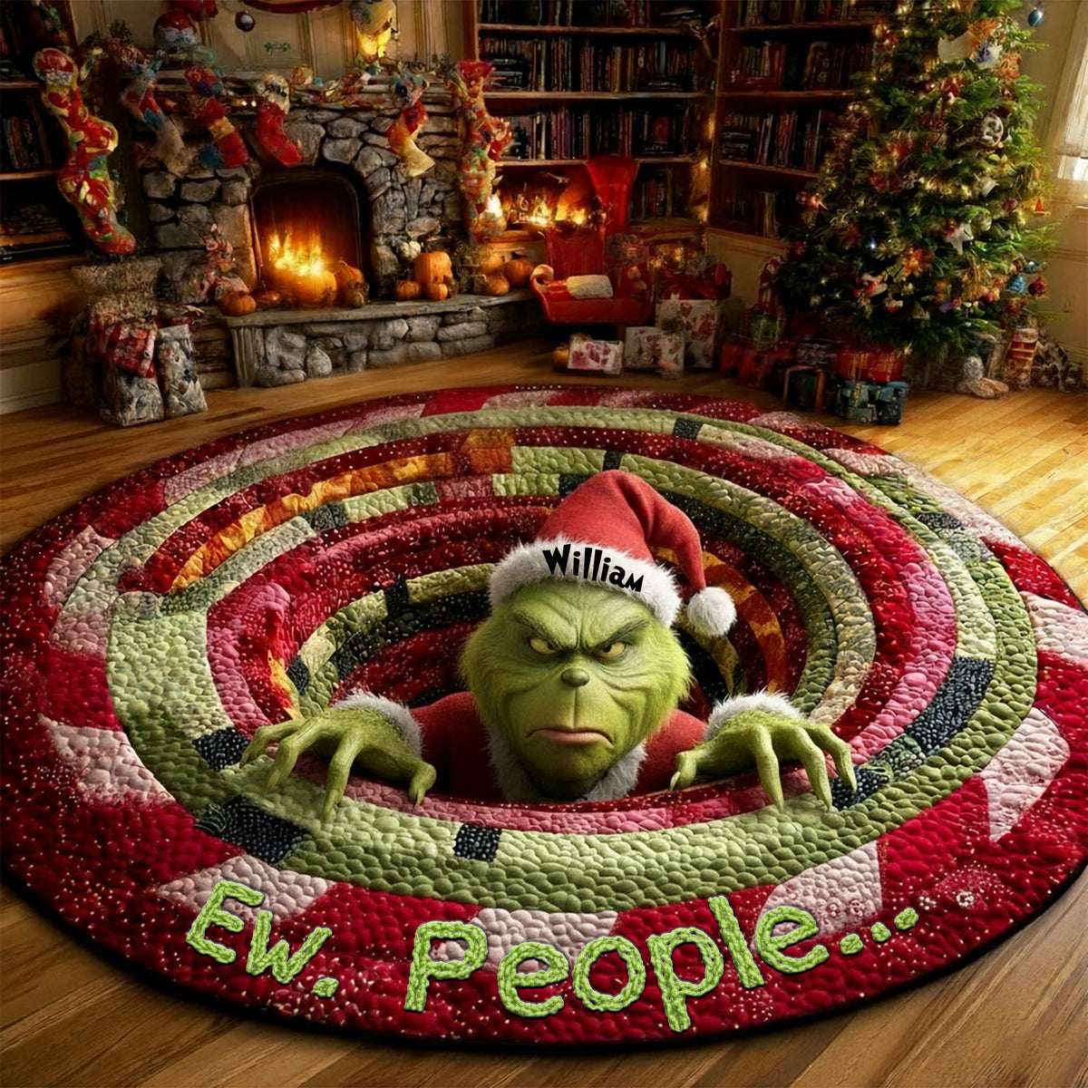 Grumpy Green Monster Quilted Round Mat - Personalized Gifts For Movie Lovers 05TGLU300925-Homacus