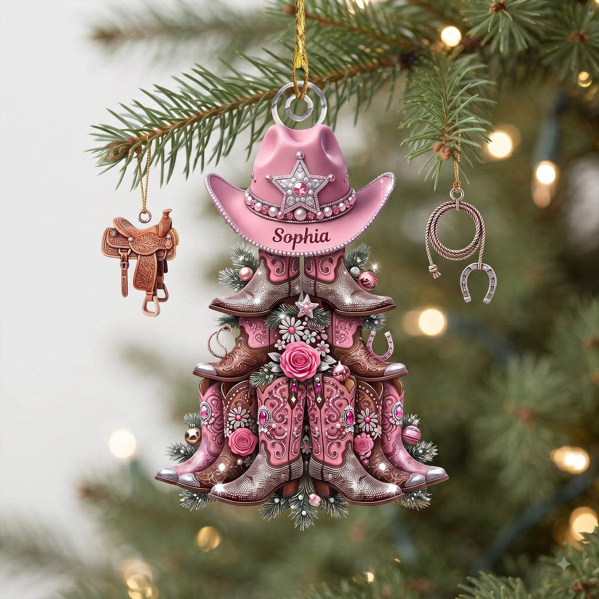 Shimmering Cowgirl Boots Christmas Tree Ornament, Personalize Gifts For Christmas 03qhlu140826