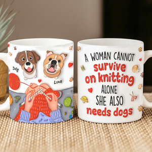 Personalized Gifts For Knitting Dog Lady Coffee Mug, Cute Inflated Effect 02qhpu060924-Homacus