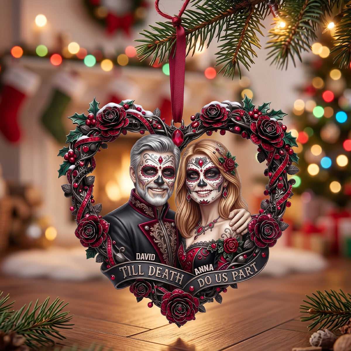 Skull Love Couple Christmas Ornament - Personalized Gift For Couples 05TYTN090926-Homacus