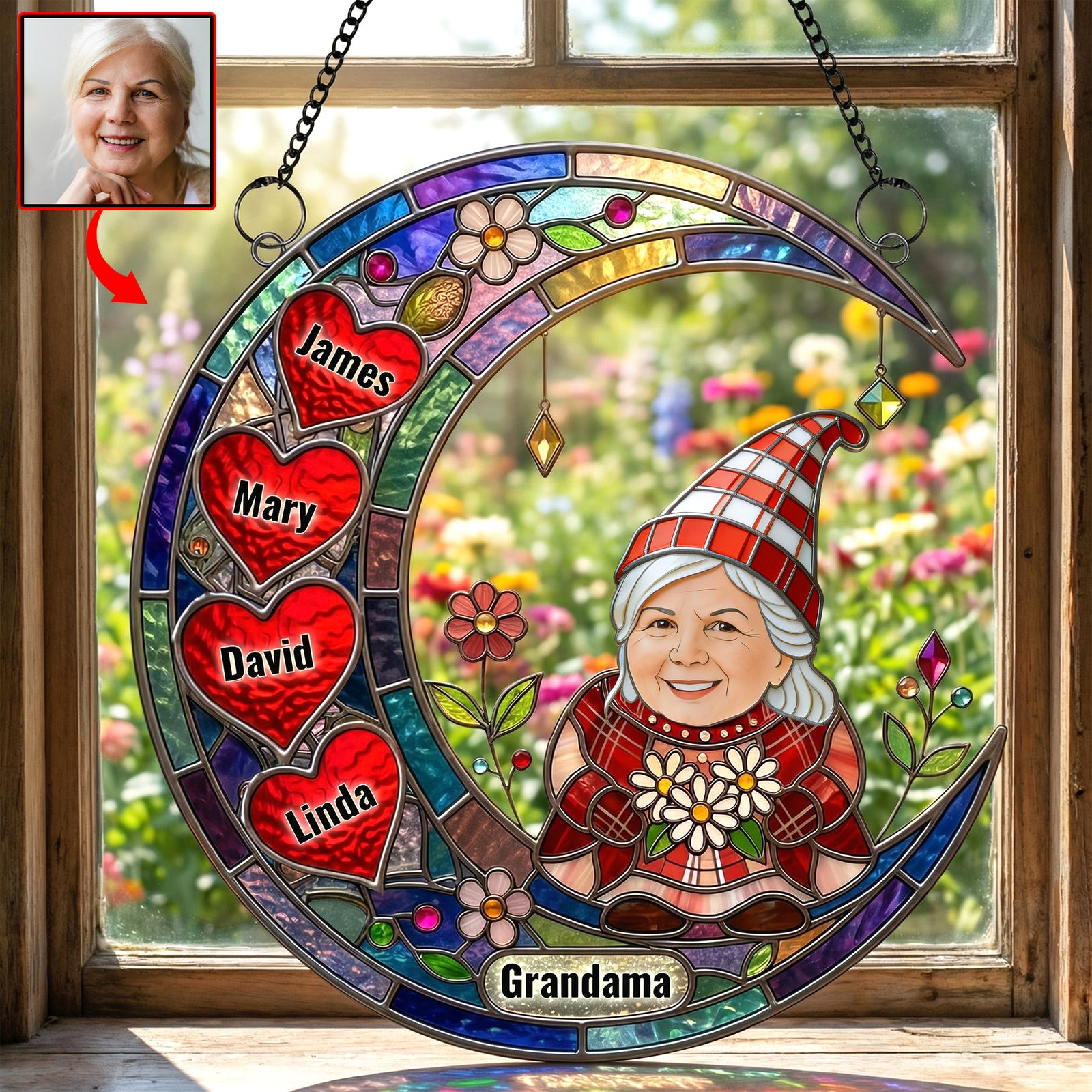 Custom Photo Gnome Grandma Suncatcher Ornament - Personalized Gifts For Grandma 01nadh020426