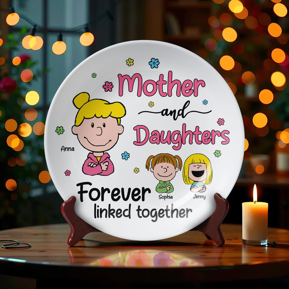 Personalized Gifts For Mom Ceramic Round Plate 03totn080325hh Mother And Daughters Forever Linked Together-Homacus