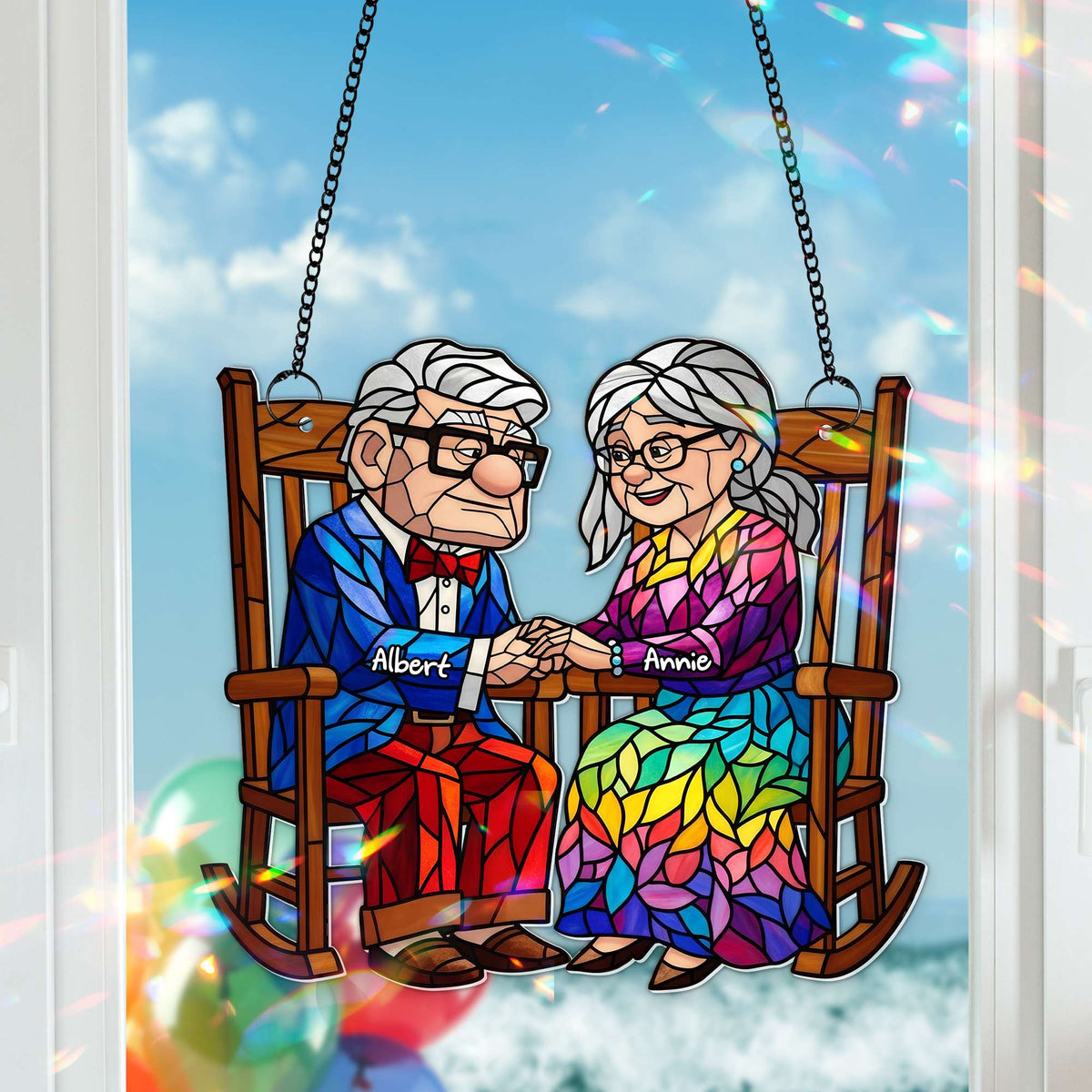 Old Couple On the Porch Suncatcher - Personalized Gifts For Couples 01TOLU190725-Homacus