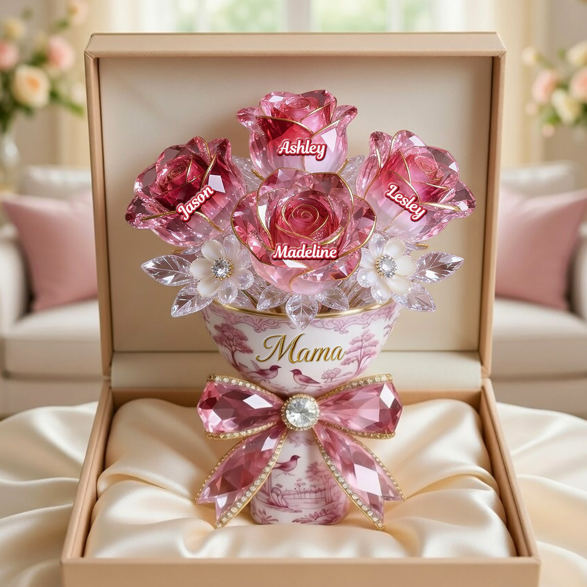 Toile de Jouy Flower Bouquet Mom Acrylic Plaque - Personalized Gifts For Mother's Day Plaque 03PGMG140326-Homacus