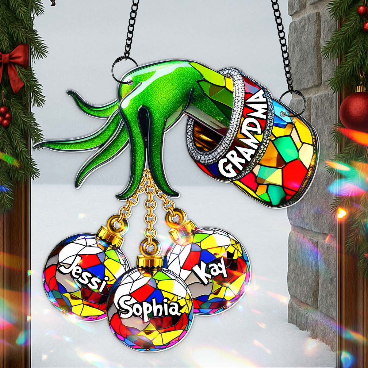 Green Christmas Bauble Suncatcher - Personalized Gifts For Grandma 08TGLU140825-Homacus