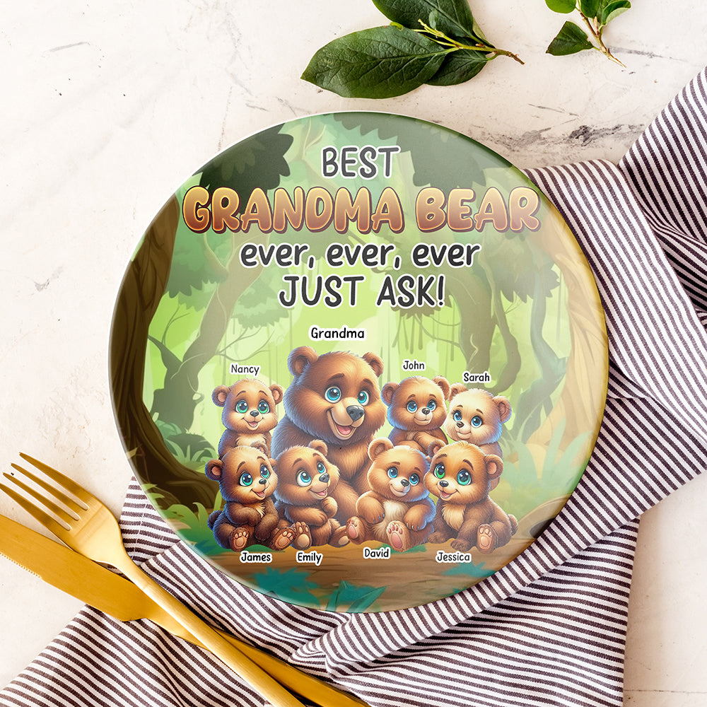 Personalized Gifts For Bear Mom Round Plate Best Mom Bear Ever 02XQQN120325-Homacus