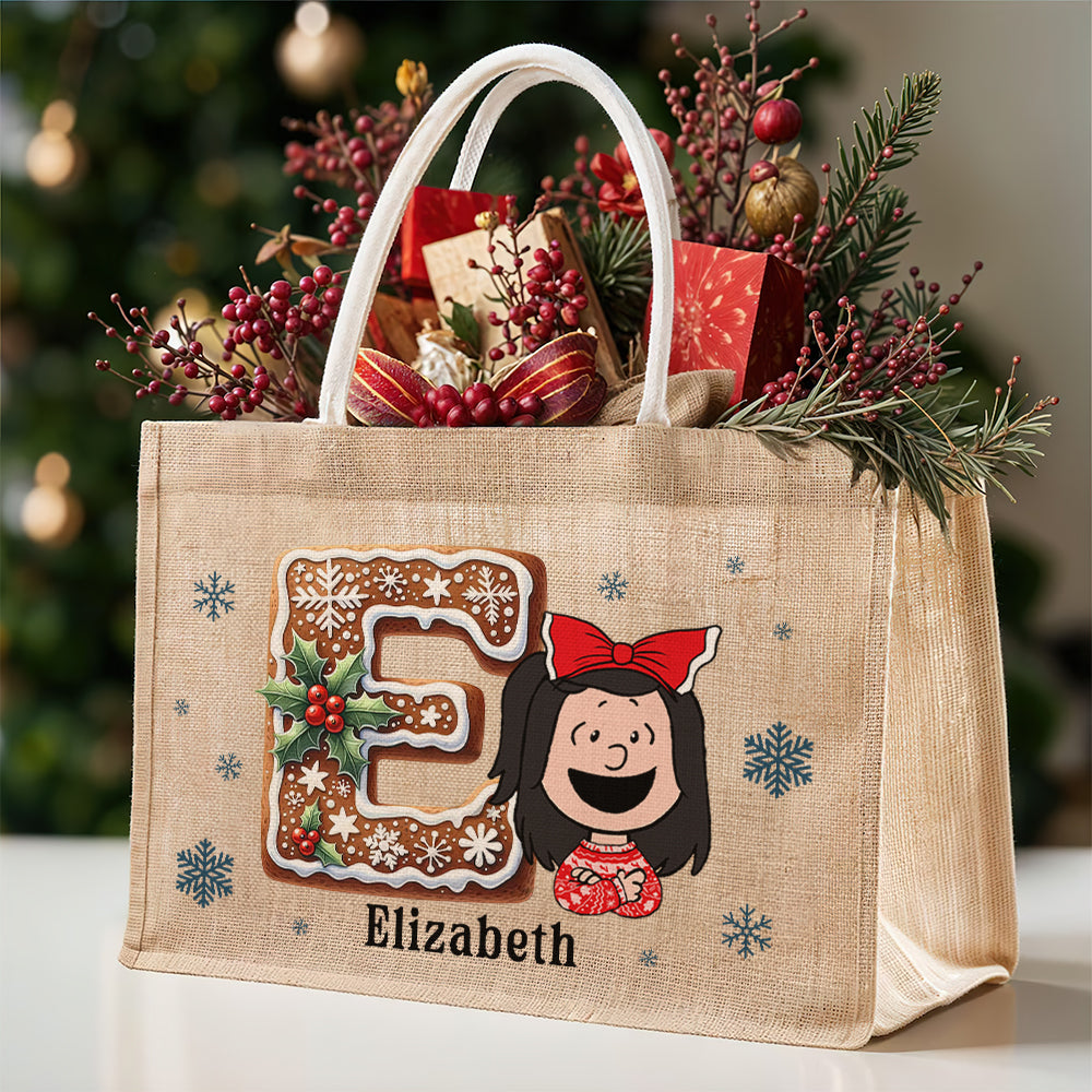 Personalized Gifts For Kids Jute Tote Bag Christmas Alphabet 05HUQN151124HH-Homacus