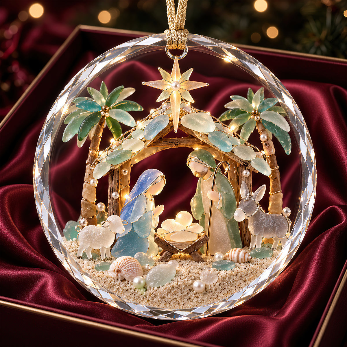 Holly Nativity Sea Glass Christmas Crystal Ornament - Personalized Gifts For Christians 05qhdt250926-Homacus