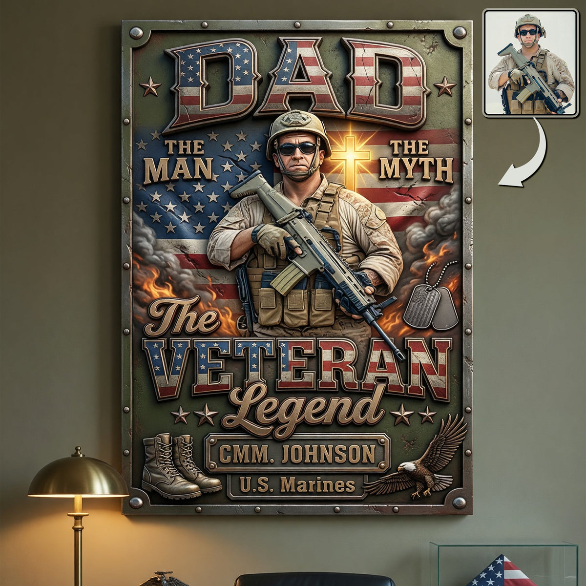 Patriotic Veteran Dad Metal Sign - Personalized Custom Photo Gifts For Dads 03HUQN200526-Homacus