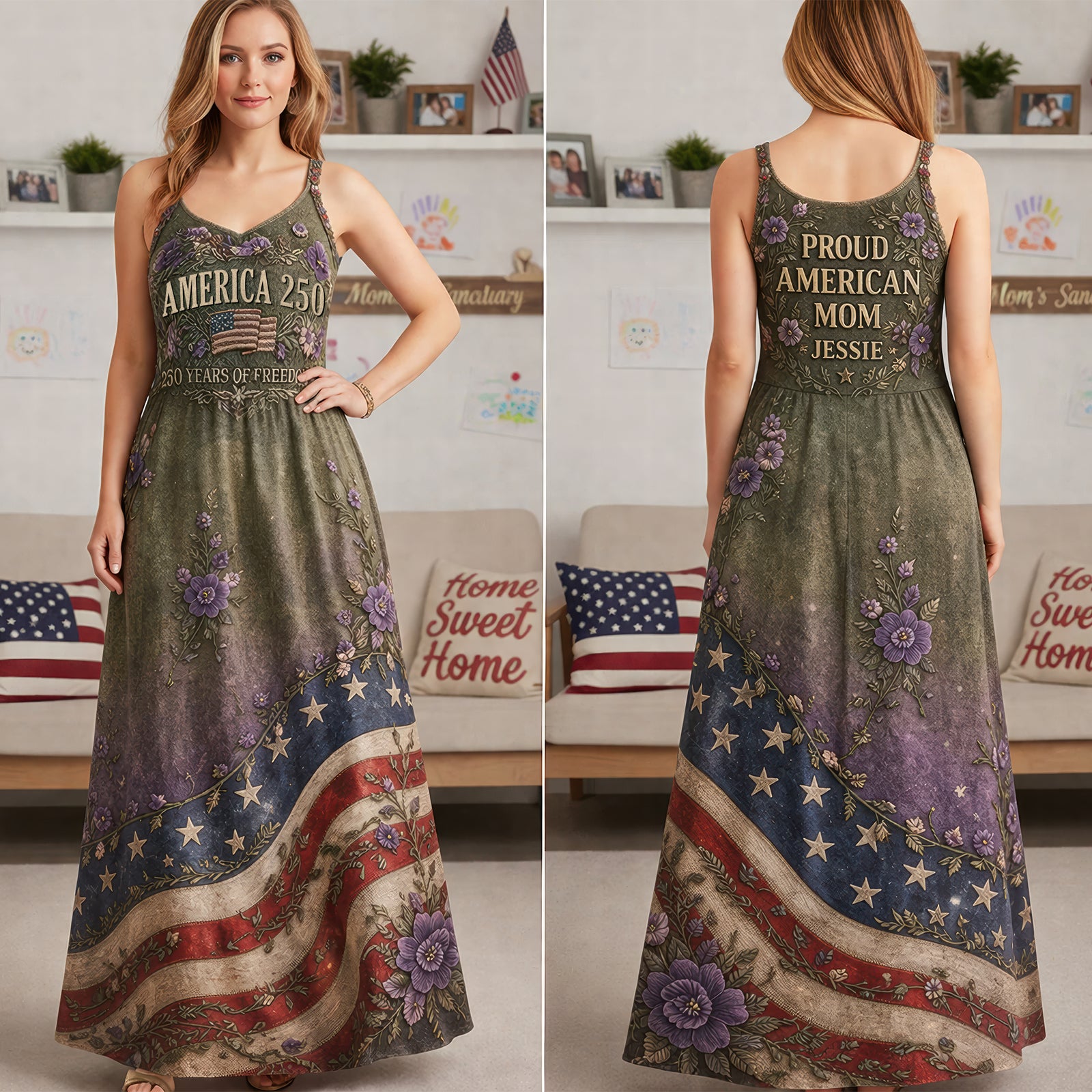 Proud American Mom - Celebrated America 250th Anniversary Suspender Maxi Dress - Personalized Gifts For Moms 04toqn070426-Homacus